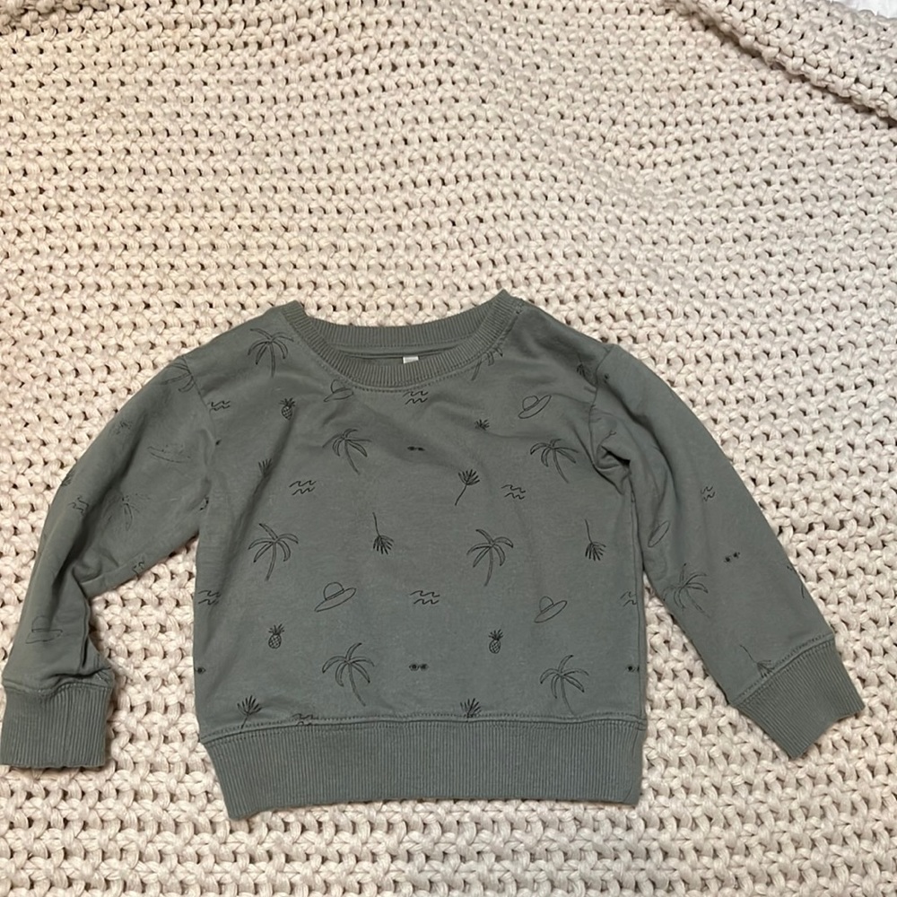 Rylee + Cru Sage Green Palm tree sweatshirt 6-12 mo.